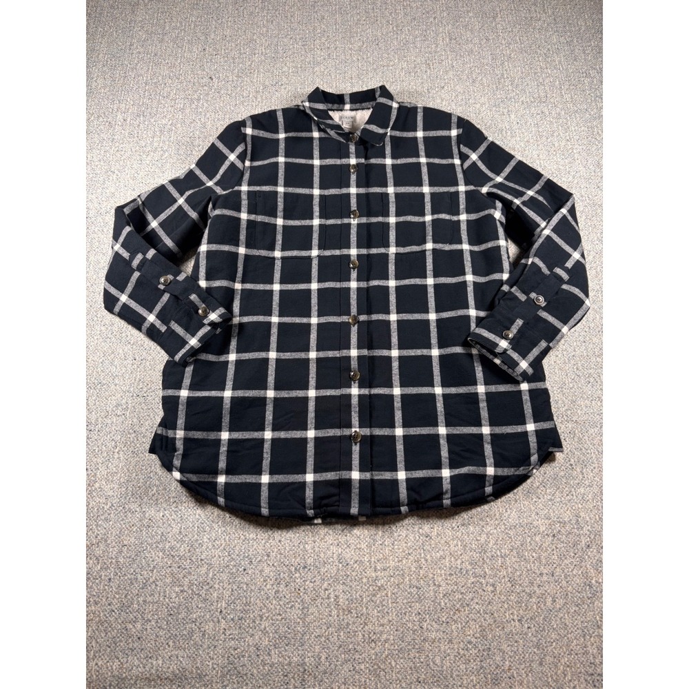 J.Crew Plaid Sherpa Lined Flannel Men's Shacket Black White Size XSmall - Picture 1 of 5